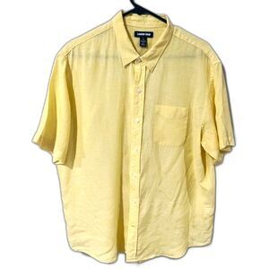 Lands' End Men's 16-16.5 L Traditional Fit Linen Short Sleeve Shirt Yellow